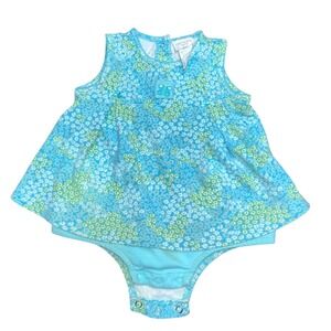 Y2K Carters Kids Blue Floral Dress Bodysuit Butterfly 12-18M Sleeveless Cotton